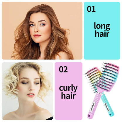 3 Pack Vented Quick Drying Massage Blow Detangler Brush,Boar Bristle Hair Brush Set-Curved,Detangling Hair Brush for Women Long,Thick, Thin, Curly(Green)