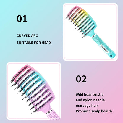 3 Pack Vented Quick Drying Massage Blow Detangler Brush,Boar Bristle Hair Brush Set-Curved,Detangling Hair Brush for Women Long,Thick, Thin, Curly(Green)