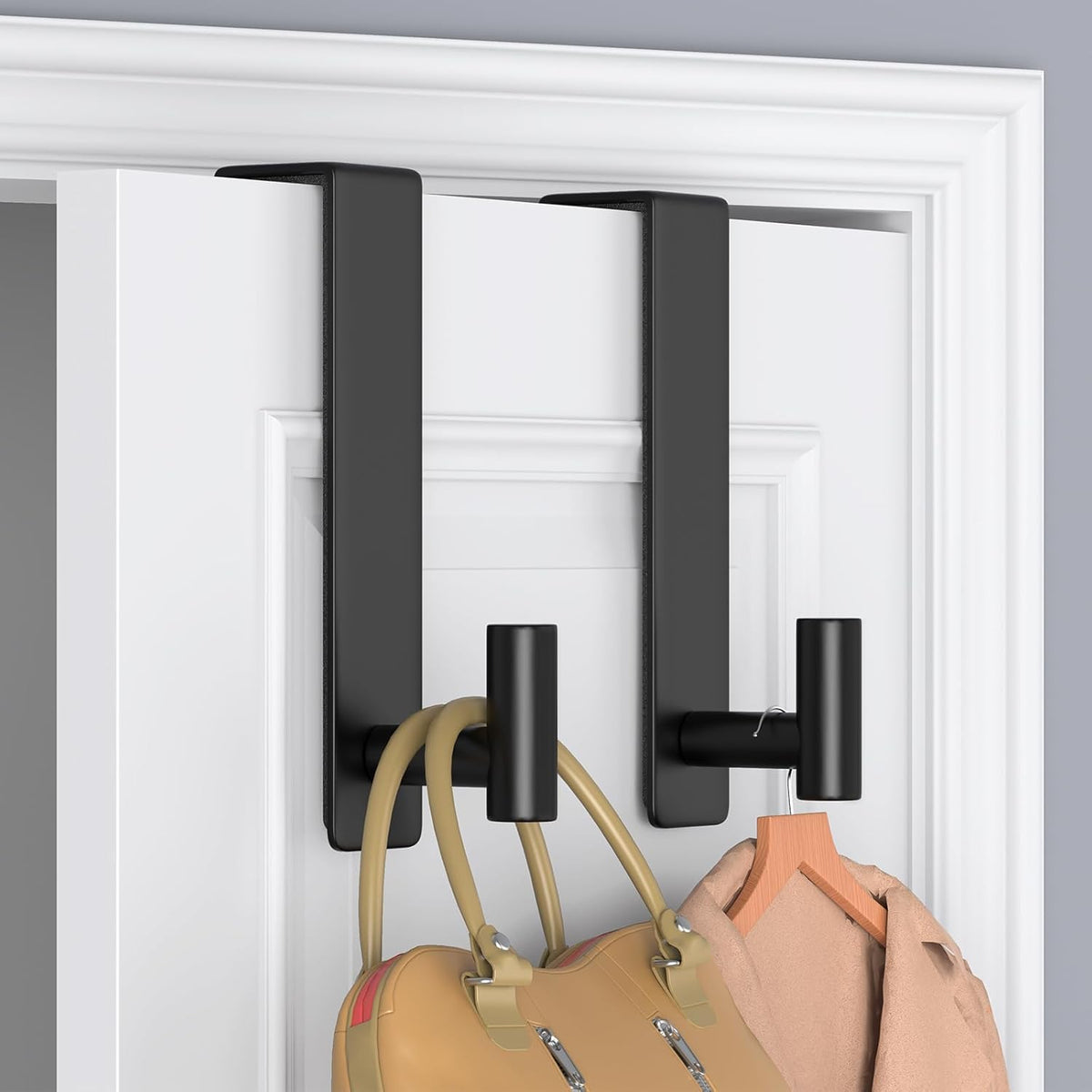 T-Shaped Over Door Hooks - Fits Wooden & Metal Doors Less Than 1.77" Wide,Door Hanger for Office,Bedroom Heavy-Duty Stainless Steel Doors(T Shape 2 Pack, Fits 1-3/4'' Thick)