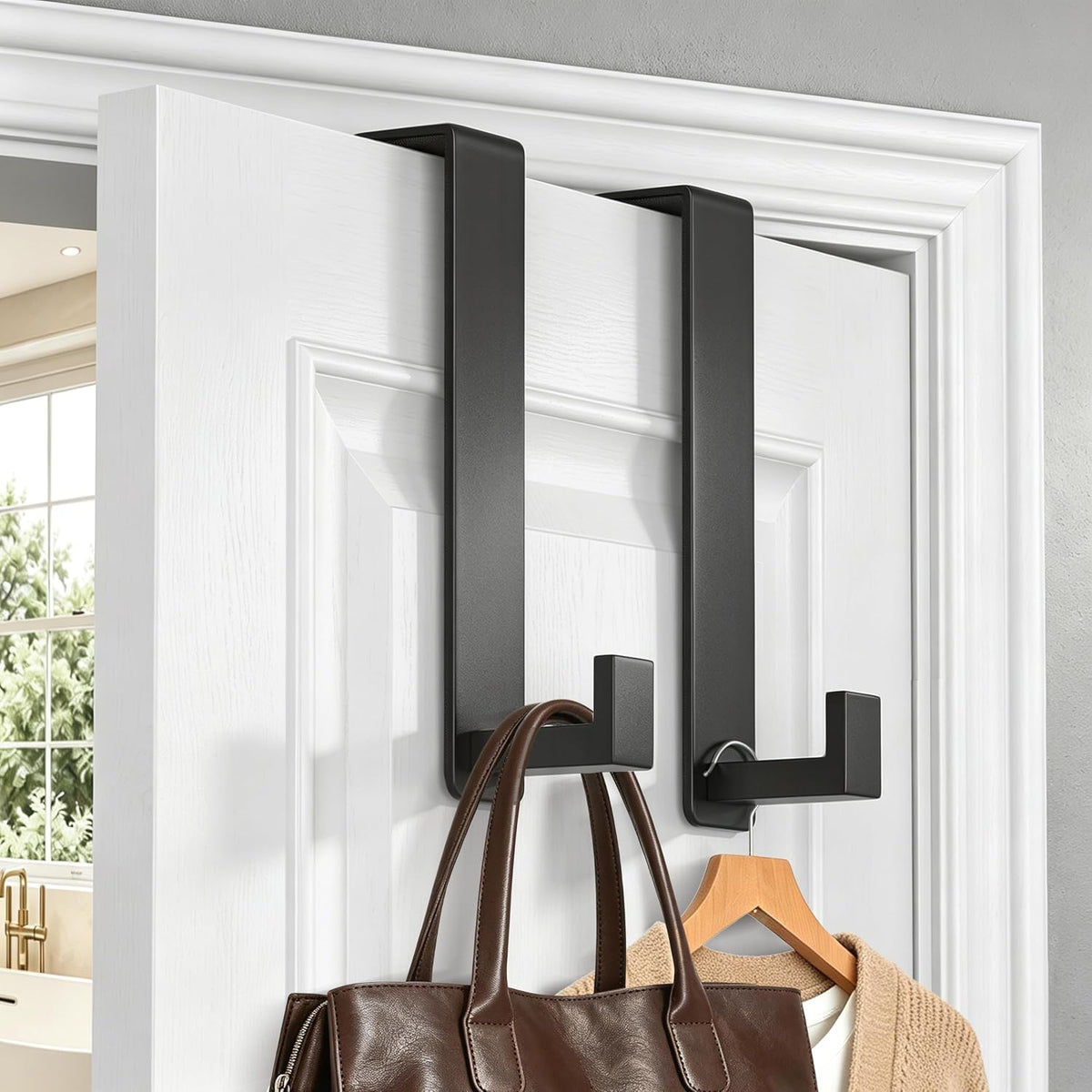 T-Shaped Over Door Hooks - Fits Wooden & Metal Doors Less Than 1.77" Wide,Door Hanger for Office,Bedroom Heavy-Duty Stainless Steel Doors(T Shape 2 Pack, Fits 1-3/4'' Thick)