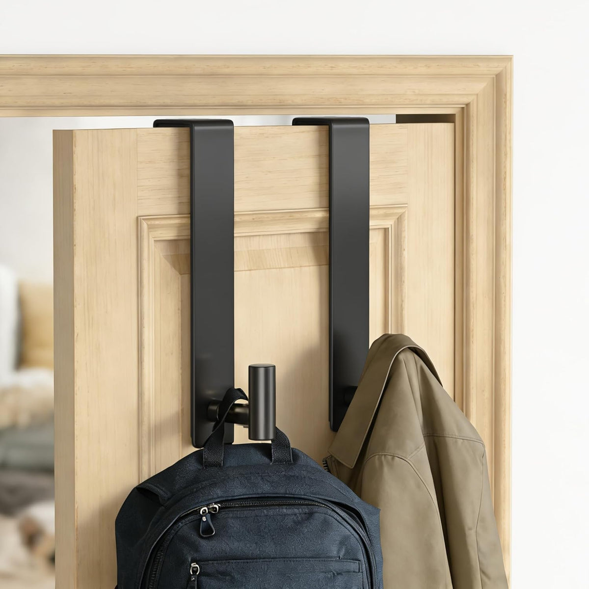 T-Shaped Over Door Hooks - Fits Wooden & Metal Doors Less Than 1.77" Wide,Door Hanger for Office,Bedroom Heavy-Duty Stainless Steel Doors(T Shape 2 Pack, Fits 1-3/4'' Thick)