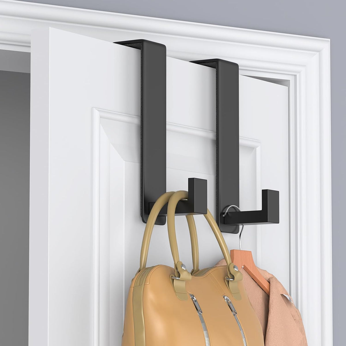T-Shaped Over Door Hooks - Fits Wooden & Metal Doors Less Than 1.77" Wide,Door Hanger for Office,Bedroom Heavy-Duty Stainless Steel Doors(T Shape 2 Pack, Fits 1-3/4'' Thick)