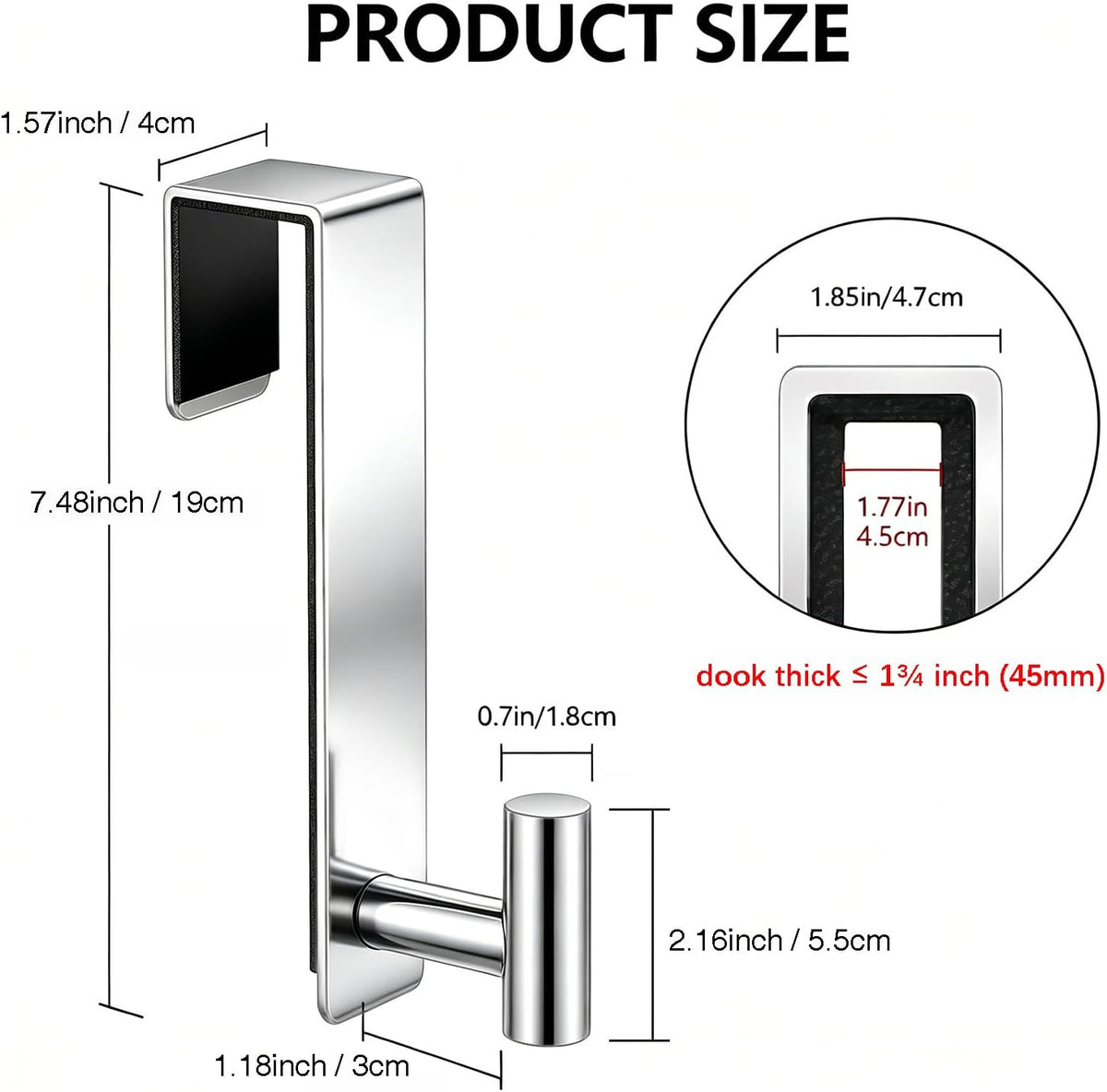 T-Shaped Over Door Hooks - Fits Wooden & Metal Doors Less Than 1.77" Wide,Door Hanger for Office,Bedroom Heavy-Duty Stainless Steel Doors(T Shape 2 Pack, Fits 1-3/4'' Thick)