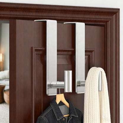 T-Shaped Over Door Hooks - Fits Wooden & Metal Doors Less Than 1.77" Wide,Door Hanger for Office,Bedroom Heavy-Duty Stainless Steel Doors(T Shape 2 Pack, Fits 1-3/4'' Thick)