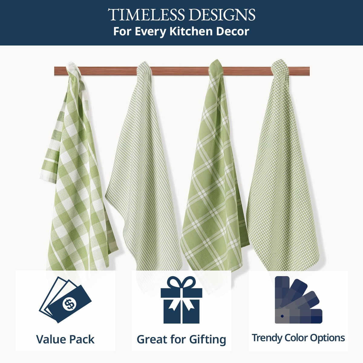 Dish Towels for Kitchen 100% Cotton Tightly Woven - Olive