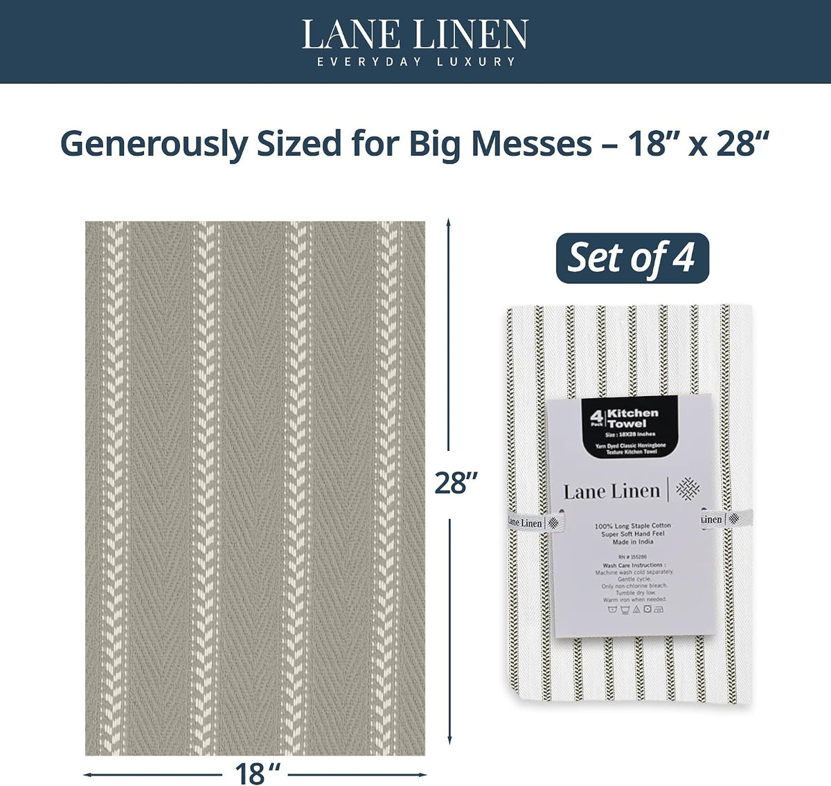 Dish Towels for Kitchen 100% Cotton Tightly Woven - Olive