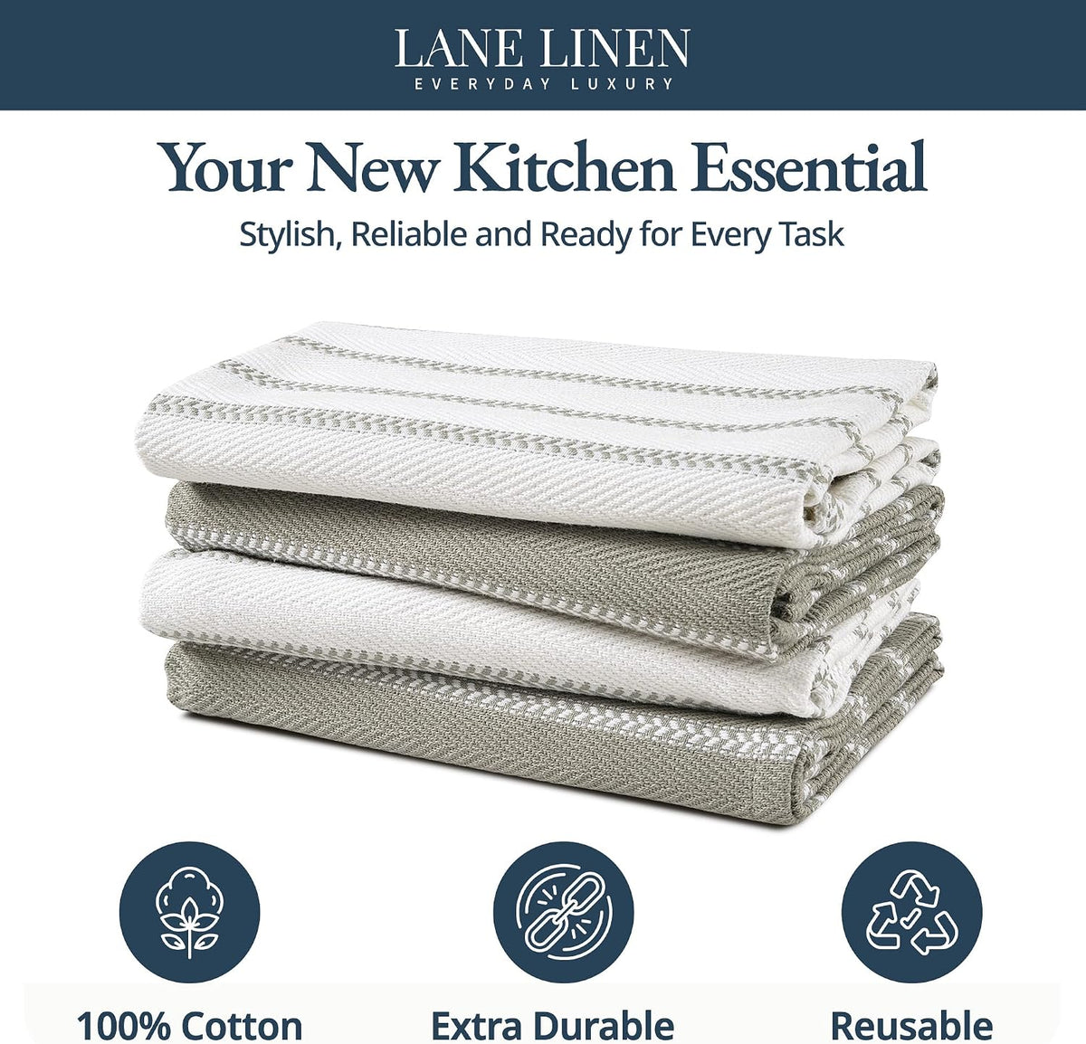 Dish Towels for Kitchen 100% Cotton Tightly Woven - Olive