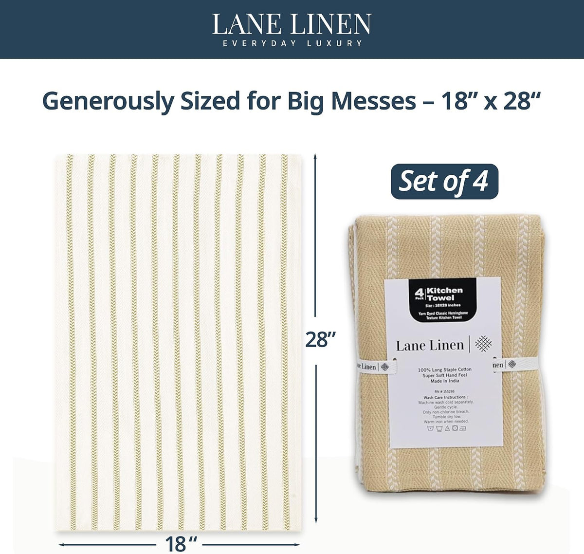 Dish Towels for Kitchen 100% Cotton Tightly Woven - Olive