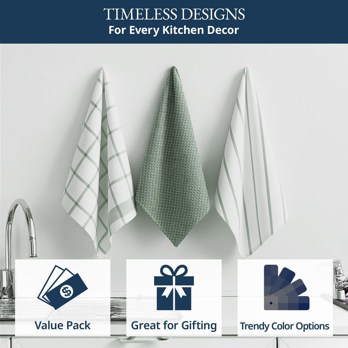 Dish Towels for Kitchen 100% Cotton Tightly Woven - Olive