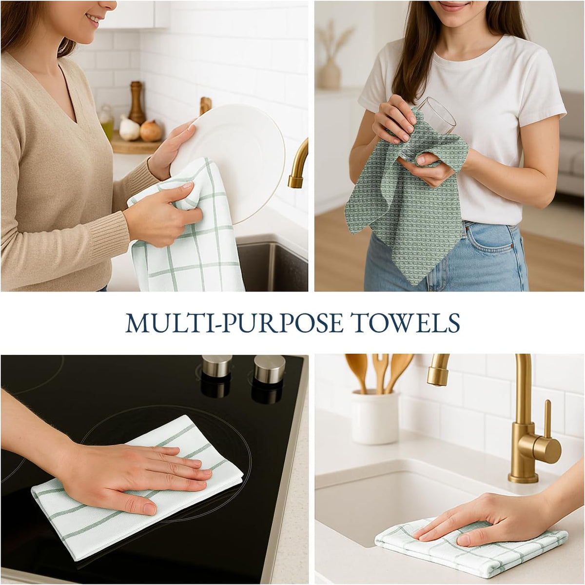 Dish Towels for Kitchen 100% Cotton Tightly Woven - Olive