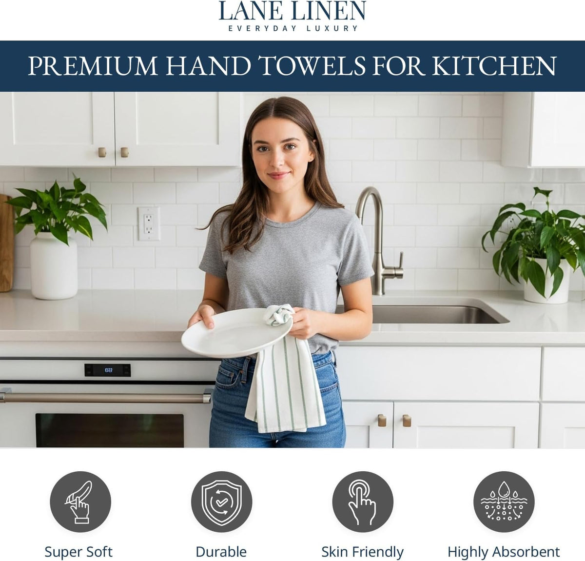Dish Towels for Kitchen 100% Cotton Tightly Woven - Olive