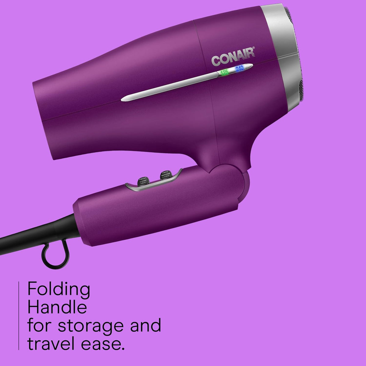 Travel Hair Dryer, Double-Ceramic Design, Foldable Handle, White | Compact 1875-watt blow dryer with ionic technology for all hair types, includes concentrator nozzle to direct airflow