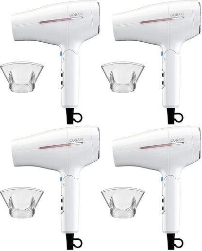 Travel Hair Dryer, Double-Ceramic Design, Foldable Handle, White | Compact 1875-watt blow dryer with ionic technology for all hair types, includes concentrator nozzle to direct airflow