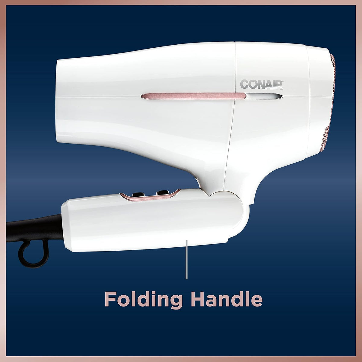 Travel Hair Dryer, Double-Ceramic Design, Foldable Handle, White | Compact 1875-watt blow dryer with ionic technology for all hair types, includes concentrator nozzle to direct airflow