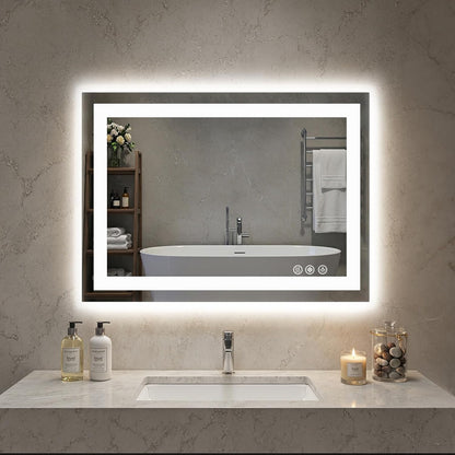 36"x48" Smart Anti-Fog LED Bathroom Mirror with Front Light & Backlit, 3 Color Modes, Dimmable, Memory Function, Wall-Mounted Modern Rectangular Vanity Mirror, White