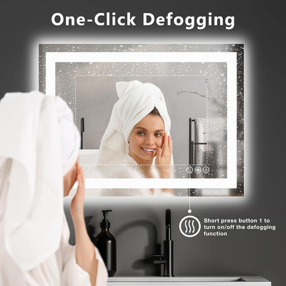 36"x48" Smart Anti-Fog LED Bathroom Mirror with Front Light & Backlit, 3 Color Modes, Dimmable, Memory Function, Wall-Mounted Modern Rectangular Vanity Mirror, White