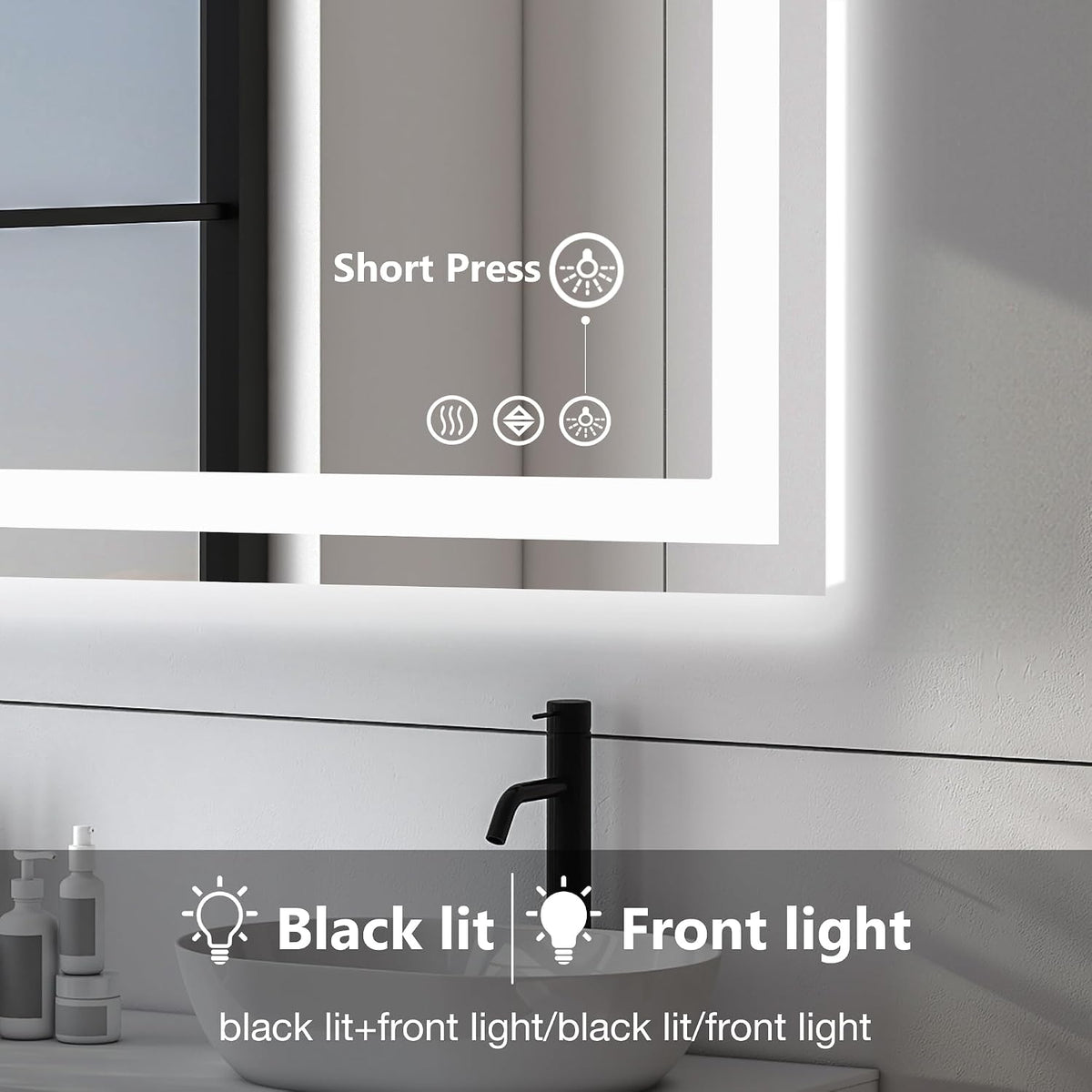 36"x48" Smart Anti-Fog LED Bathroom Mirror with Front Light & Backlit, 3 Color Modes, Dimmable, Memory Function, Wall-Mounted Modern Rectangular Vanity Mirror, White
