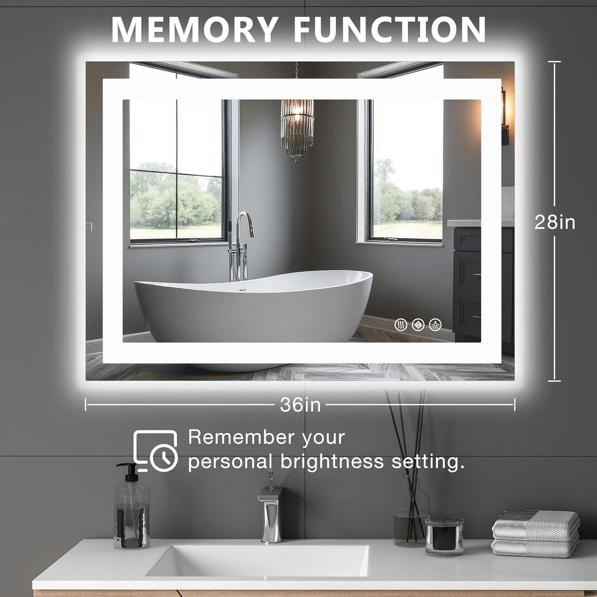 36"x48" Smart Anti-Fog LED Bathroom Mirror with Front Light & Backlit, 3 Color Modes, Dimmable, Memory Function, Wall-Mounted Modern Rectangular Vanity Mirror, White