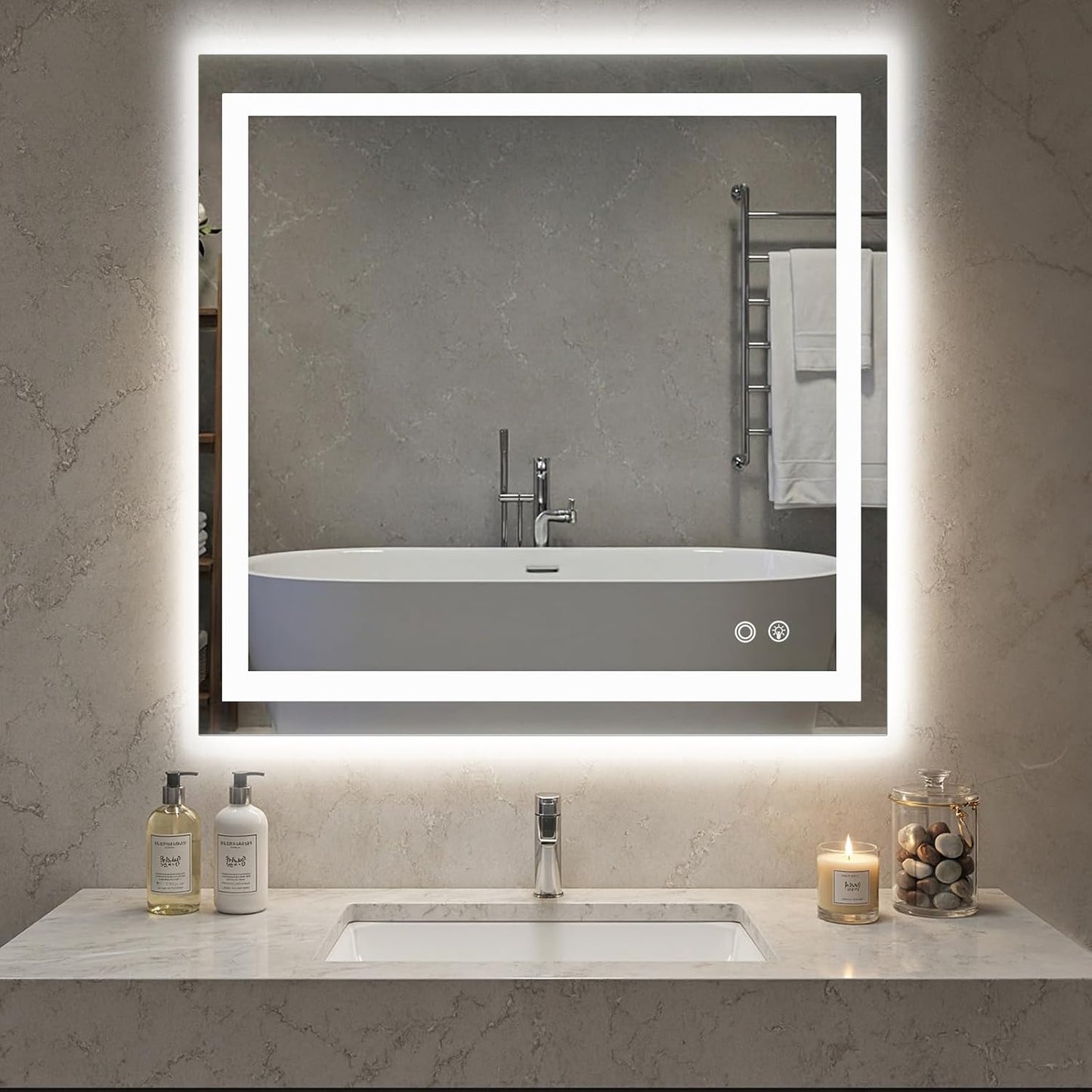 36"x48" Smart Anti-Fog LED Bathroom Mirror with Front Light & Backlit, 3 Color Modes, Dimmable, Memory Function, Wall-Mounted Modern Rectangular Vanity Mirror, White
