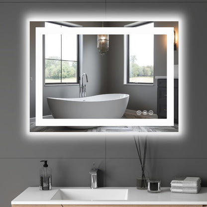 36"x48" Smart Anti-Fog LED Bathroom Mirror with Front Light & Backlit, 3 Color Modes, Dimmable, Memory Function, Wall-Mounted Modern Rectangular Vanity Mirror, White