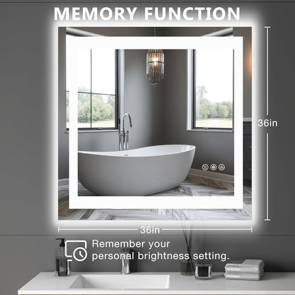 36"x48" Smart Anti-Fog LED Bathroom Mirror with Front Light & Backlit, 3 Color Modes, Dimmable, Memory Function, Wall-Mounted Modern Rectangular Vanity Mirror, White