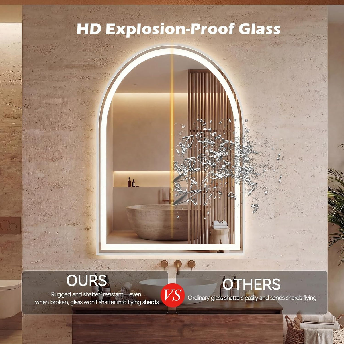 36"x48" Smart Anti-Fog LED Bathroom Mirror with Front Light & Backlit, 3 Color Modes, Dimmable, Memory Function, Wall-Mounted Modern Rectangular Vanity Mirror, White