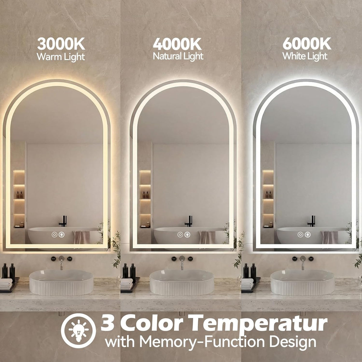 36"x48" Smart Anti-Fog LED Bathroom Mirror with Front Light & Backlit, 3 Color Modes, Dimmable, Memory Function, Wall-Mounted Modern Rectangular Vanity Mirror, White