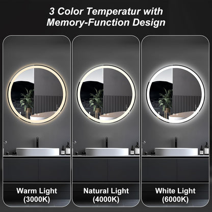 36"x48" Smart Anti-Fog LED Bathroom Mirror with Front Light & Backlit, 3 Color Modes, Dimmable, Memory Function, Wall-Mounted Modern Rectangular Vanity Mirror, White
