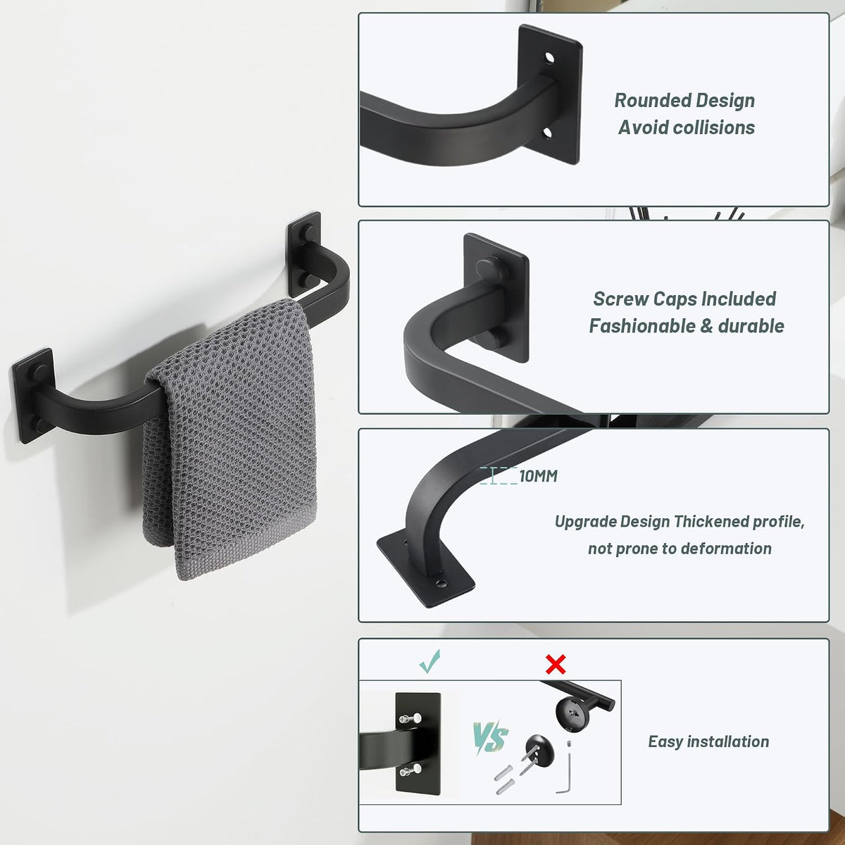 Bathroom Towel Bar, 10 inch Towel Racks, Matte Black
