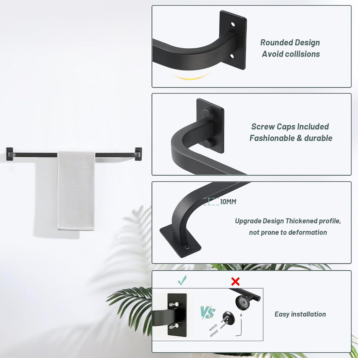Bathroom Towel Bar, 10 inch Towel Racks, Matte Black