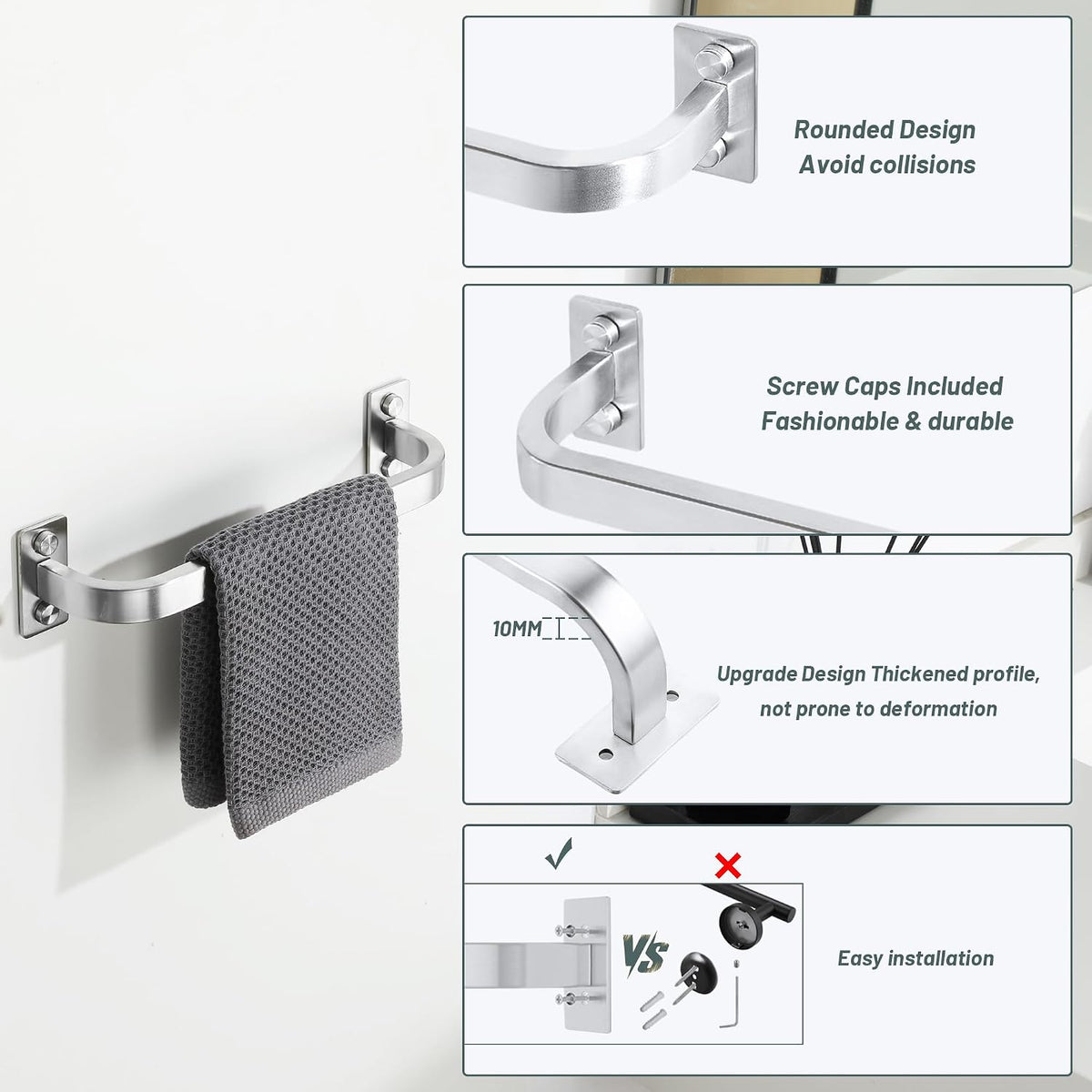 Bathroom Towel Bar, 10 inch Towel Racks, Matte Black