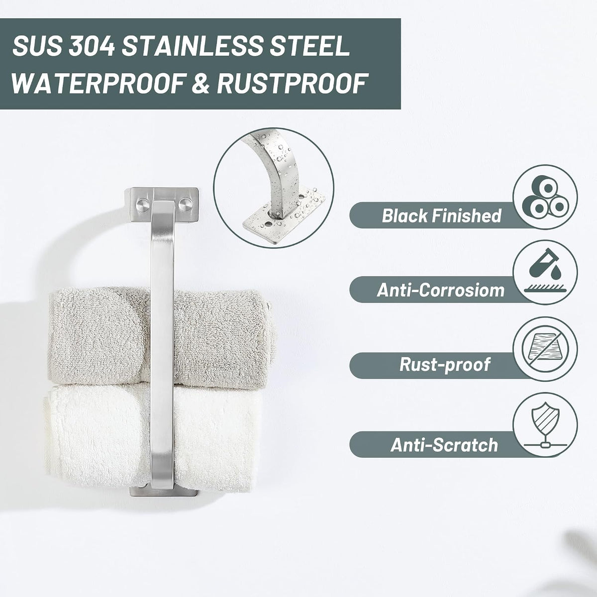 Bathroom Towel Bar, 10 inch Towel Racks, Matte Black