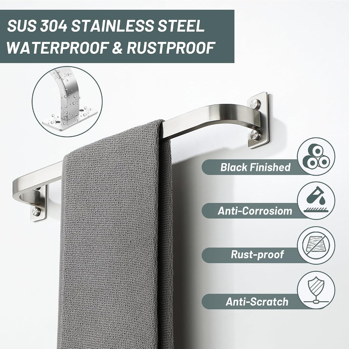 Bathroom Towel Bar, 10 inch Towel Racks, Matte Black