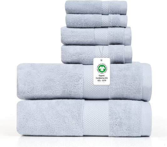 100% Organic Cotton 6-Piece Bath Towel Set, GOTS Certified - Sky