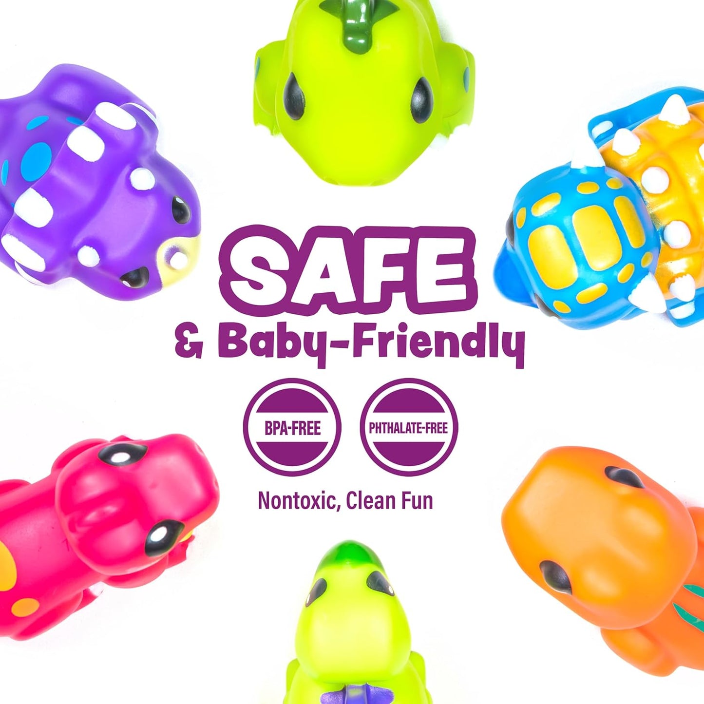 ® Dinosaur Mold Free Bath Toys, 6 Pack | Sealed, No Hole Bath Toys Design Keeps Moisture Out | Soft, Squeezable & Float on Water | Easy-Grip Baby & Toddler Bath Toy Set | Great Baby Pool Toys