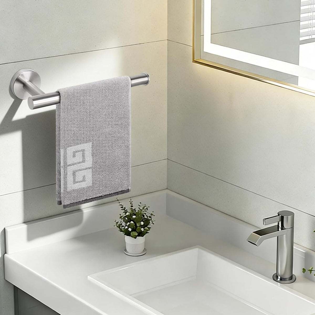 Hand Towel Holder/Towel Ring, Thicken Stainless Steel Hand Towel Bar for Bathroom, Rustproof Wall Mounted Towel Rack, Contemporary Style Bath Accessories, 9 Inch (1 Pack, Brushed Nickel)