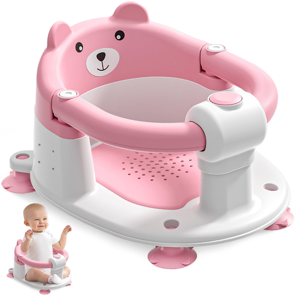 Baby Bath Seat for Babies 6 Months & up, Non-Slip Toddler Bath Seats for Babies Sitting Up, Safe Infant & Newborn Bathtub Chair with 4 Suction Cups & Soft Cushion for Shower,Gray