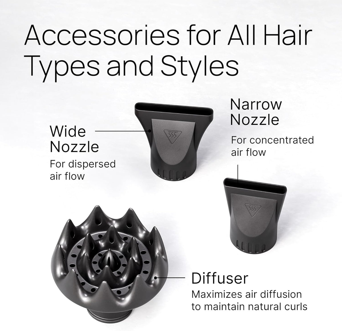 Professional Hair Dryer with 2 Concentrator Nozzles, 2000W, Black