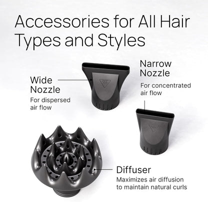 Professional Hair Dryer with 2 Concentrator Nozzles, 2000W, Black