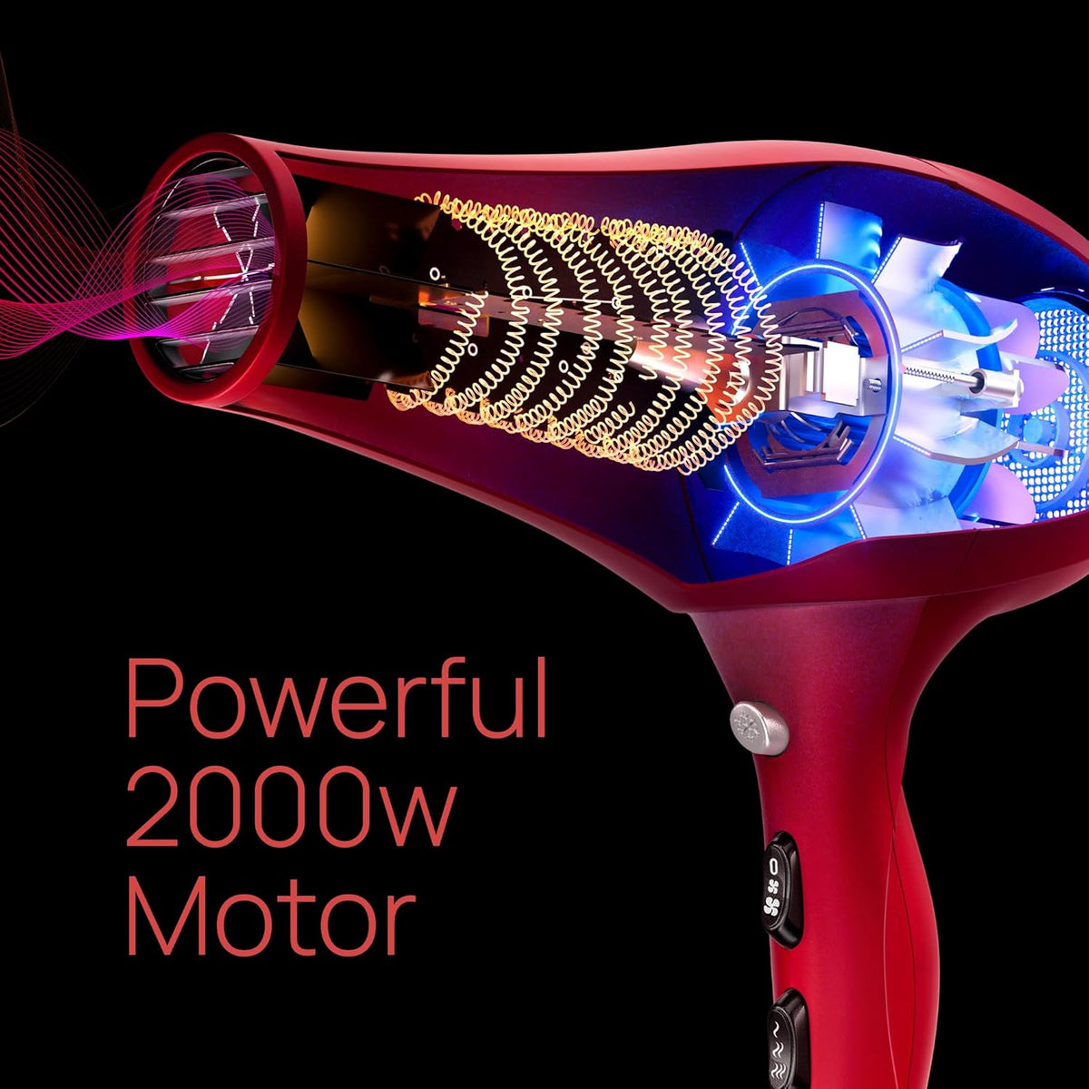 Professional Hair Dryer with 2 Concentrator Nozzles, 2000W, Black