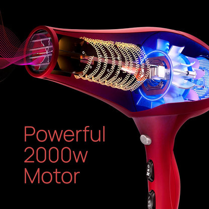 Professional Hair Dryer with 2 Concentrator Nozzles, 2000W, Black