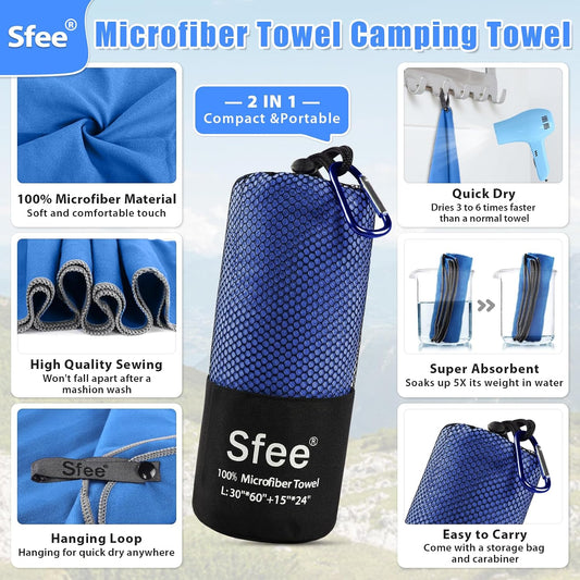 2 Pack Microfiber Travel Towel, Quick Dry Camping Towel Super Absorbent Compact Lightweight Sports Gym Towels Set for Gym, Hiking, Pool, Backpacking, Bath, Yoga