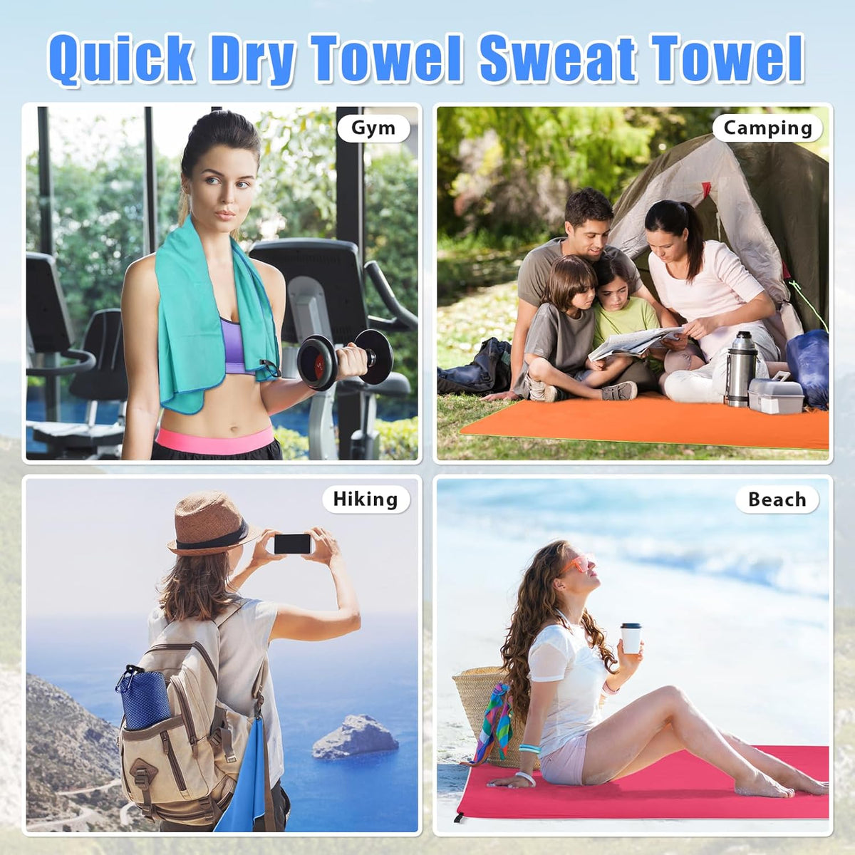 2 Pack Microfiber Travel Towel, Quick Dry Camping Towel Super Absorbent Compact Lightweight Sports Gym Towels Set for Gym, Hiking, Pool, Backpacking, Bath, Yoga