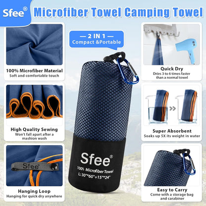 2 Pack Microfiber Travel Towel, Quick Dry Camping Towel Super Absorbent Compact Lightweight Sports Gym Towels Set for Gym, Hiking, Pool, Backpacking, Bath, Yoga