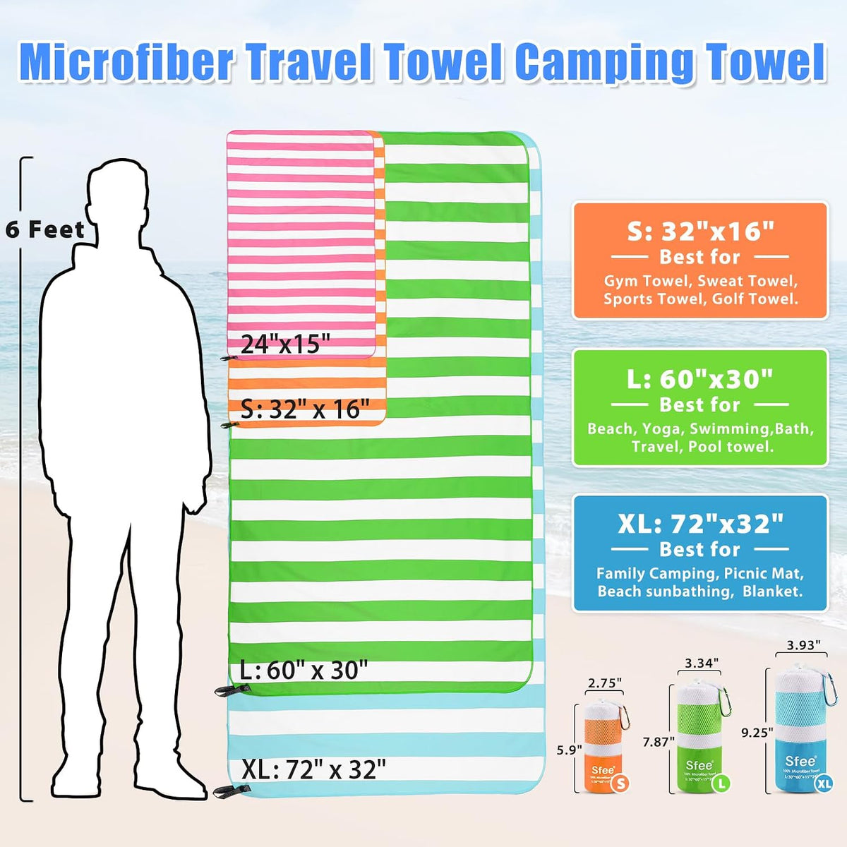2 Pack Microfiber Travel Towel, Quick Dry Camping Towel Super Absorbent Compact Lightweight Sports Gym Towels Set for Gym, Hiking, Pool, Backpacking, Bath, Yoga