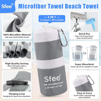 2 Pack Microfiber Travel Towel, Quick Dry Camping Towel Super Absorbent Compact Lightweight Sports Gym Towels Set for Gym, Hiking, Pool, Backpacking, Bath, Yoga