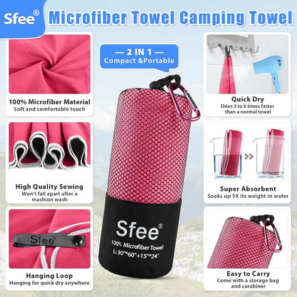 2 Pack Microfiber Travel Towel, Quick Dry Camping Towel Super Absorbent Compact Lightweight Sports Gym Towels Set for Gym, Hiking, Pool, Backpacking, Bath, Yoga