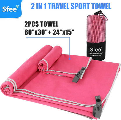2 Pack Microfiber Travel Towel, Quick Dry Camping Towel Super Absorbent Compact Lightweight Sports Gym Towels Set for Gym, Hiking, Pool, Backpacking, Bath, Yoga