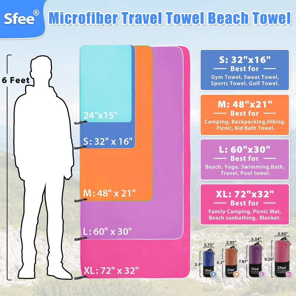 2 Pack Microfiber Travel Towel, Quick Dry Camping Towel Super Absorbent Compact Lightweight Sports Gym Towels Set for Gym, Hiking, Pool, Backpacking, Bath, Yoga