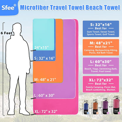 2 Pack Microfiber Travel Towel, Quick Dry Camping Towel Super Absorbent Compact Lightweight Sports Gym Towels Set for Gym, Hiking, Pool, Backpacking, Bath, Yoga